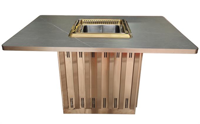 火鍋店時尚岩石板下沉式智能無煙火鍋桌