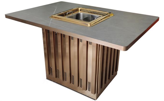 火鍋（guō）店（diàn）時尚岩石板下沉（chén）式智能無煙火鍋桌