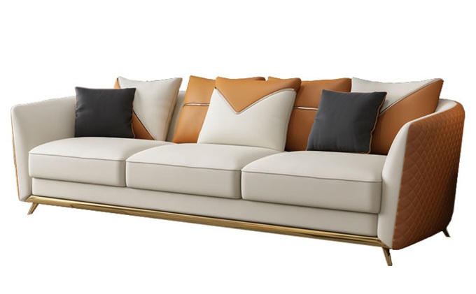 西餐廳美式簡約現代不鏽鋼皮革（gé）沙發