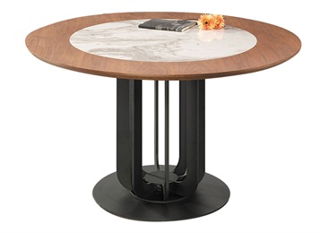 西餐廳新中（zhōng）式實木封邊大理石圓桌