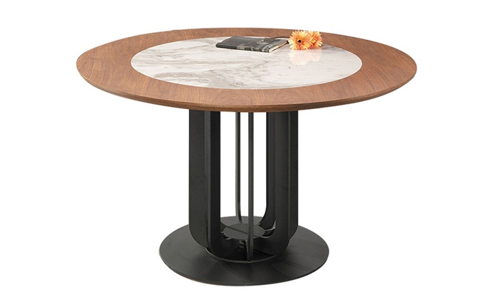 西餐廳新中式實木封邊大理石圓（yuán）桌