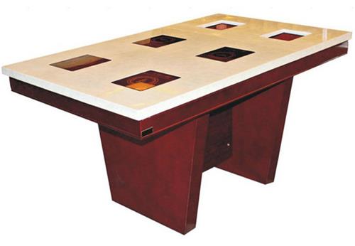 6人位一人一鍋小火鍋桌_實木桌腳大理石台麵電磁爐小火鍋桌