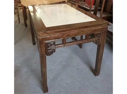 酒樓飯店湘菜川菜館實木邊（biān）框鑲嵌大理石中式（shì）餐桌（zhuō）-廠家定做（zuò）