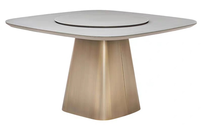 高級中餐（cān）廳不鏽鋼輕奢帶轉盤圓桌子