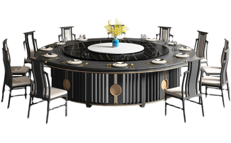 酒店新中式實木岩(yán)板電動餐桌