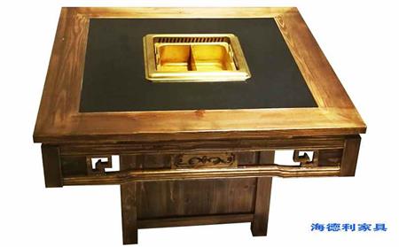 實木(mù)火燒石火鍋桌