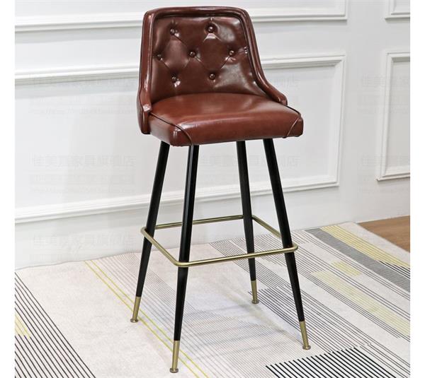 複古酒吧風格（gé）簡約真皮軟包高腳靠（kào）背（bèi）酒吧椅（yǐ）