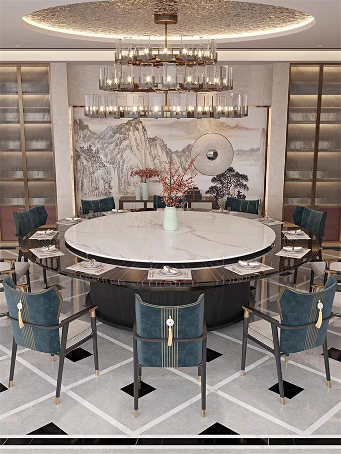 會（huì）所輕奢大理石電動餐桌