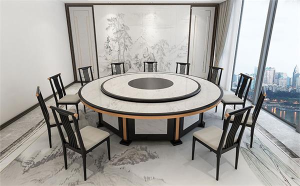 酒店包房簡約古典風新中式大圓餐桌（zhuō）椅